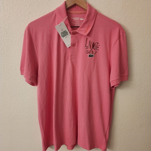 Lacoste Sport Pink Golf Polo Shirt Rubber Crocodile Mens Sz Medium - Picture 1 of 15